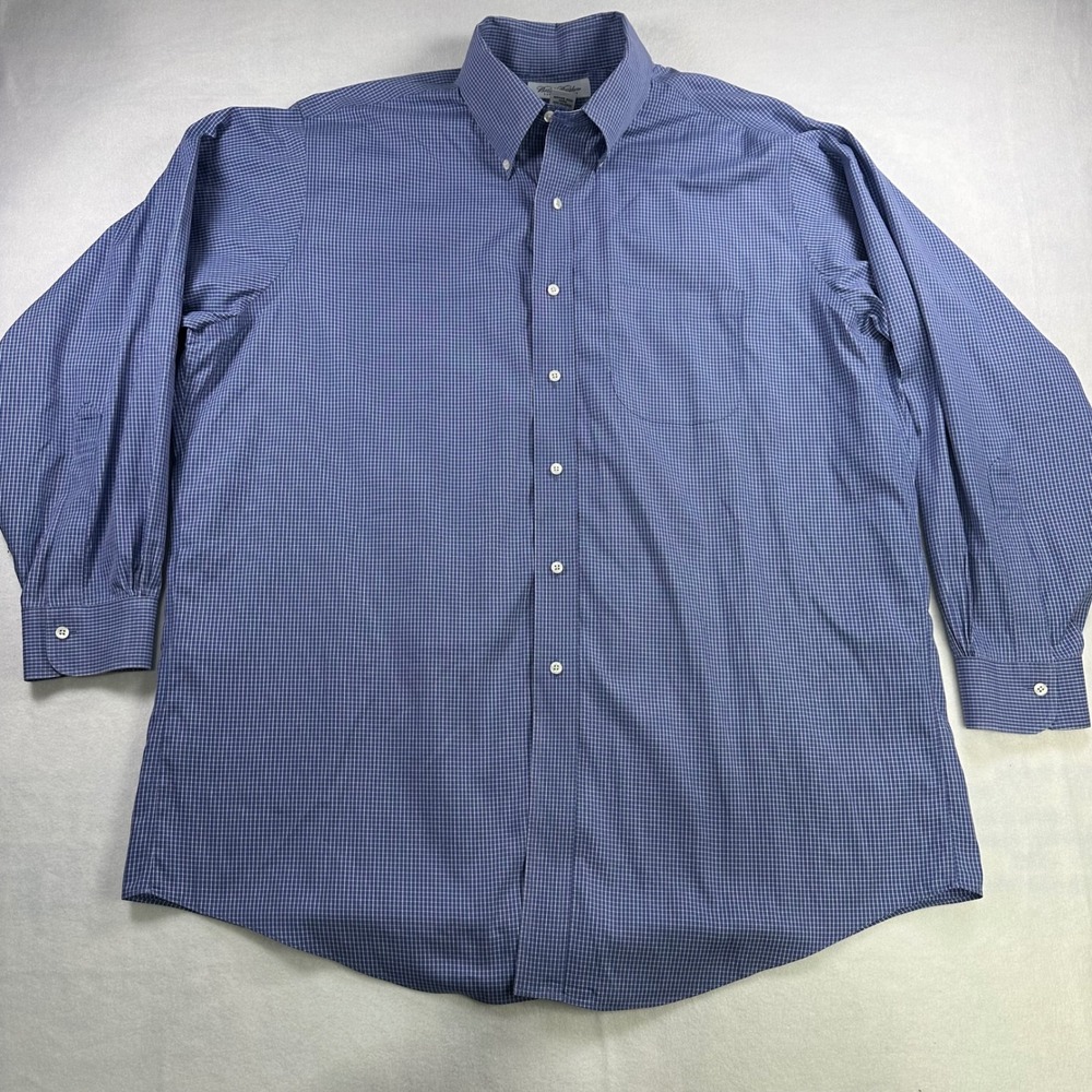 Brooks Brothers Mens 17-33 Non-Iron Cotton Check Button Down Shirt Blue White